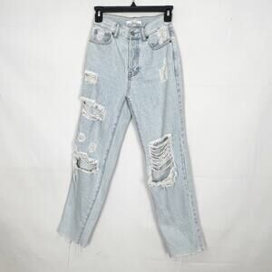 PacSun High Rise Straight Jeans Size 23 Distressed Light Wash Raw Hem